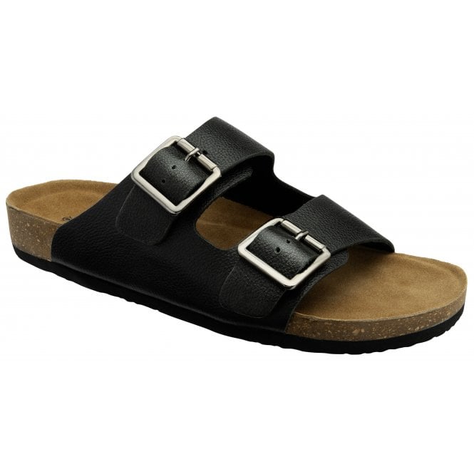 Black Leather Nikhil Open Toe Mule Sandals | Dunlop