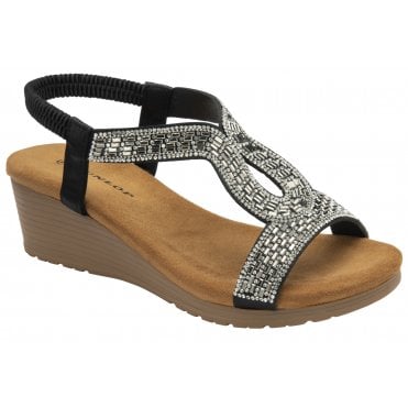 Black Verona Open-Toe Wedge Sandals | Dunlop