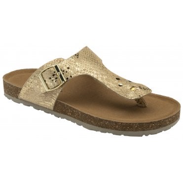 Light Gold Leather Bindi Flat Toe-Post Sandals | Dunlop